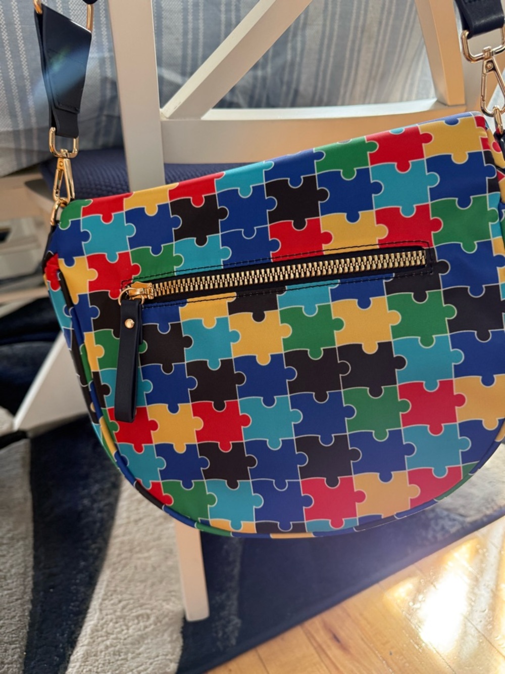 Colorful Autism Awareness Puzzle Print Crossbody Belt Bag - Picture 2 of 4